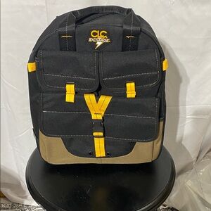 E-Charge Men's Black and Tan Backpack with Yellow Accents
